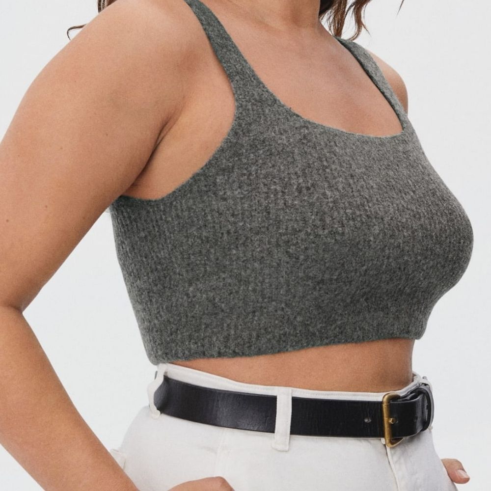 Everlane Cozy Stretch Crop Tank XS Gray Ribbed Wool Yak hair Blend NWOT